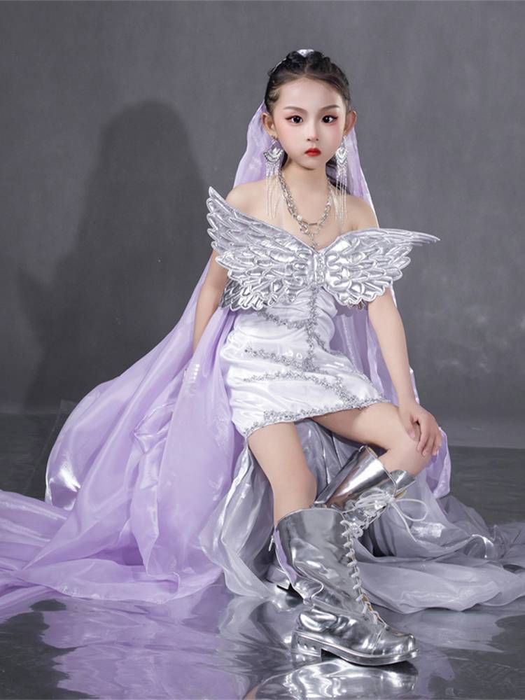 Girls Tide Clothes Walking Show Dress Purple Silver Dragon Tail Dress Anime Wind Children's Model catwood new model 6 Creative
