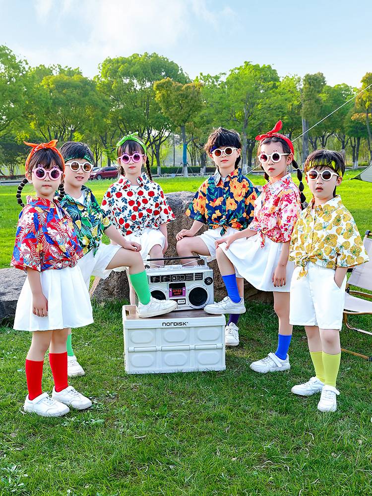 Children's Hong Kong Wind La Team Performance Service Primary School Games Kindergarten Flower Shirt Dance Performance Clothing