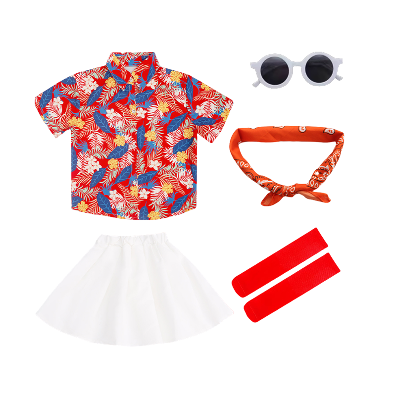Red-bed maple shirt + dress set + 3 accessories