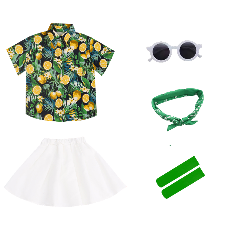 Green bottom lemon shirt + dress set + 3 accessories
