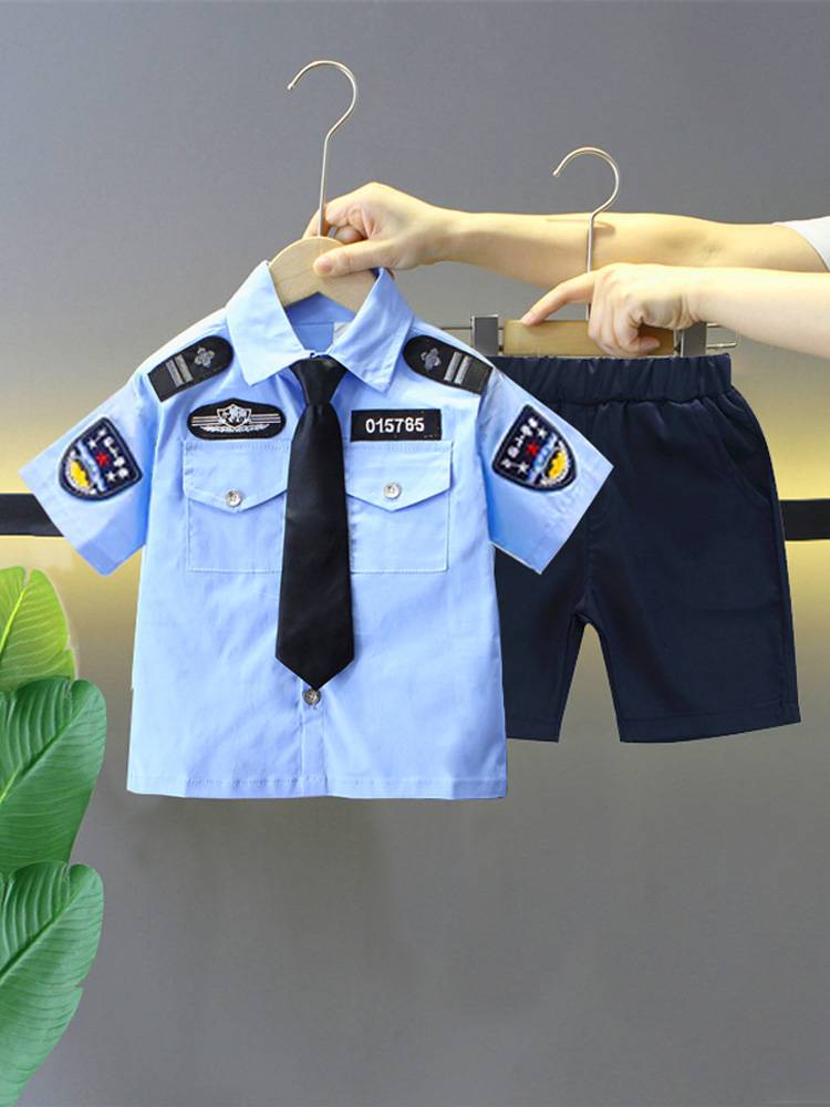 Children's Cotton Police Set Children Traffic Police Uniform Baby Hats Performing Costume Boys Police Officer Uniform