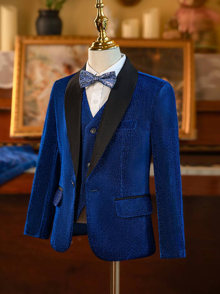 Boys sequin suit suit blue birthday host dress guitar test performance children's catwalk model suit