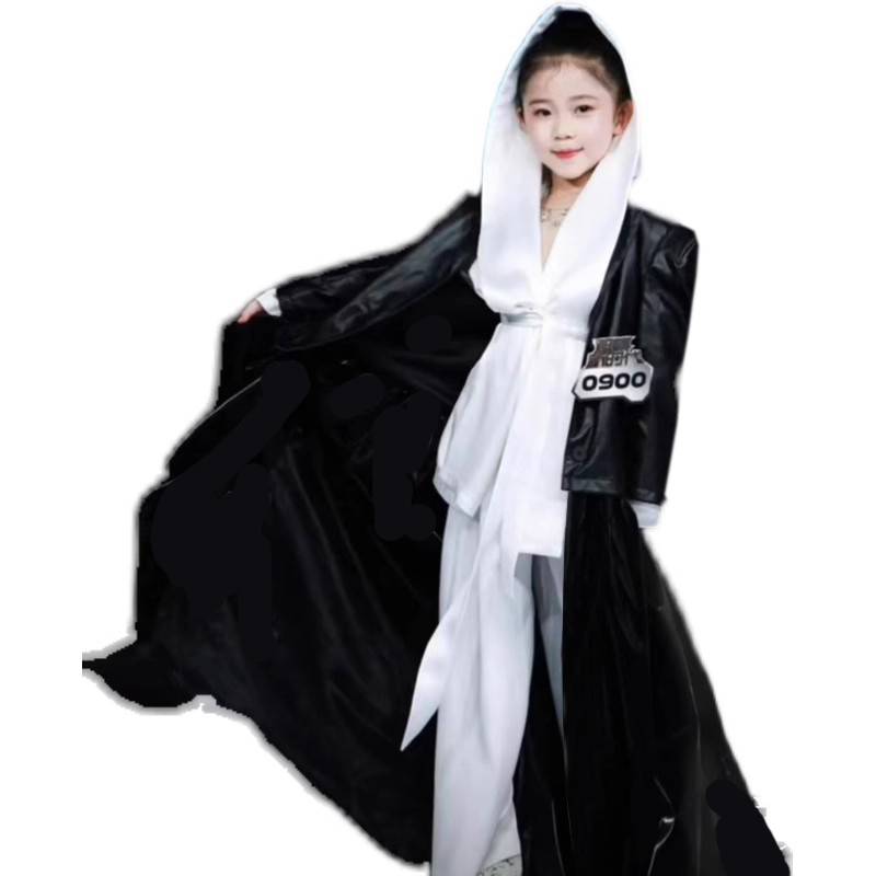 Children's new performance service tide model catwalk show black Latin dance robe bathrobe customization is set to make logo