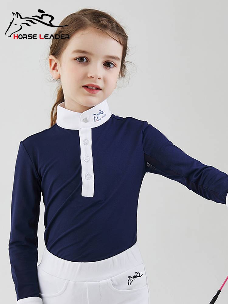 HorseLeader Spring and Summer Four Seasons Child Equestrian Equipment Long -sleeved T -shirt Speed Equestrian Competition Finding Cavaliers