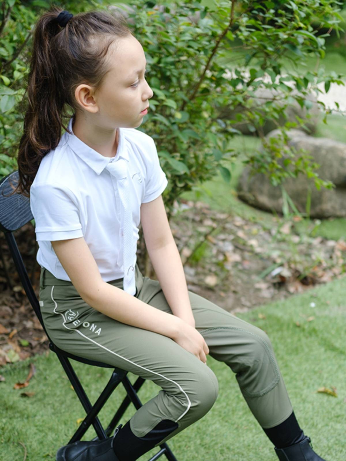 EPONA Children's Equestrian T -shirt Together Comfortable and breathable square collar Short -sleeved Knight clothing does not include tie