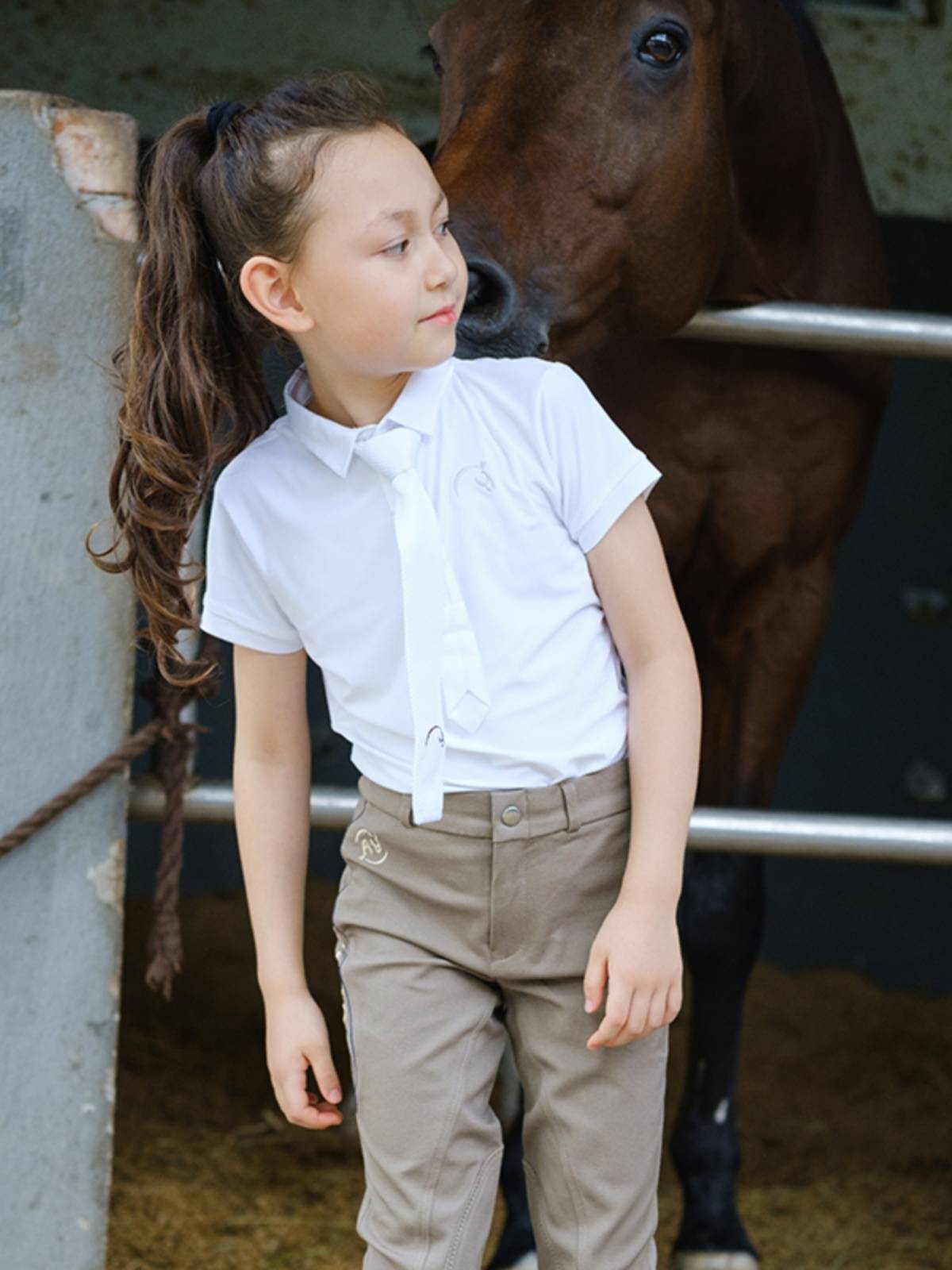 EPONA Children's Equestrian T -shirt Together Comfortable and breathable square collar Short -sleeved Knight clothing does not include tie