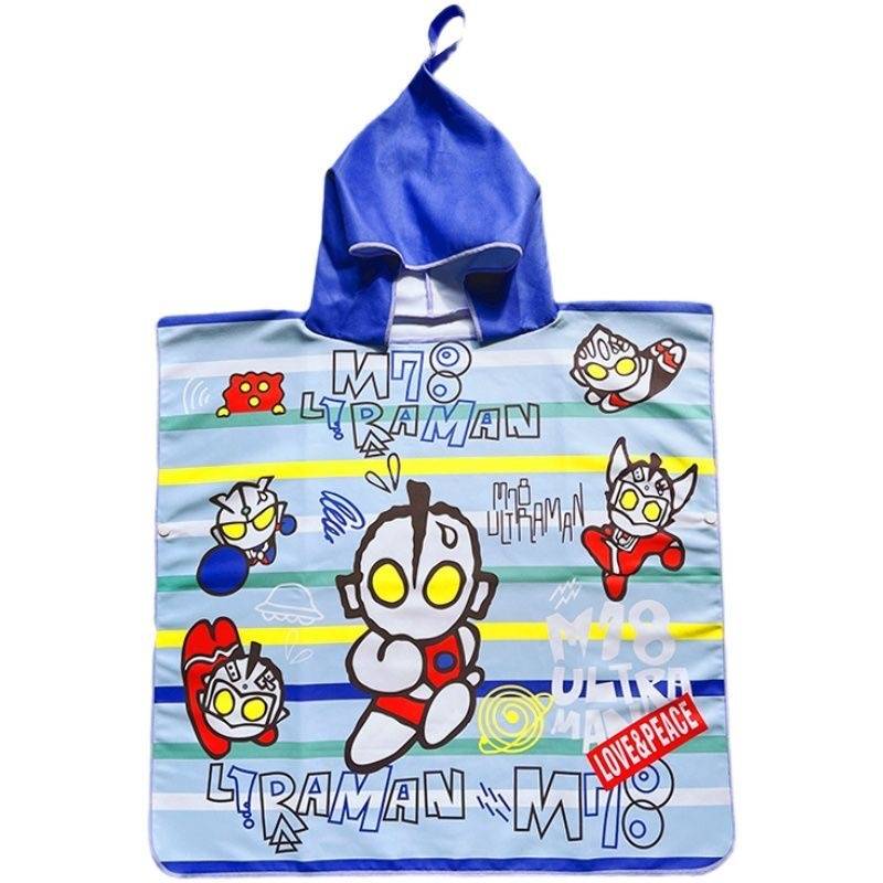 Children's bath towel cable with hat Boys swimming fast dry bath robe baby Zhongda children swimming portable water absorption beach towel
