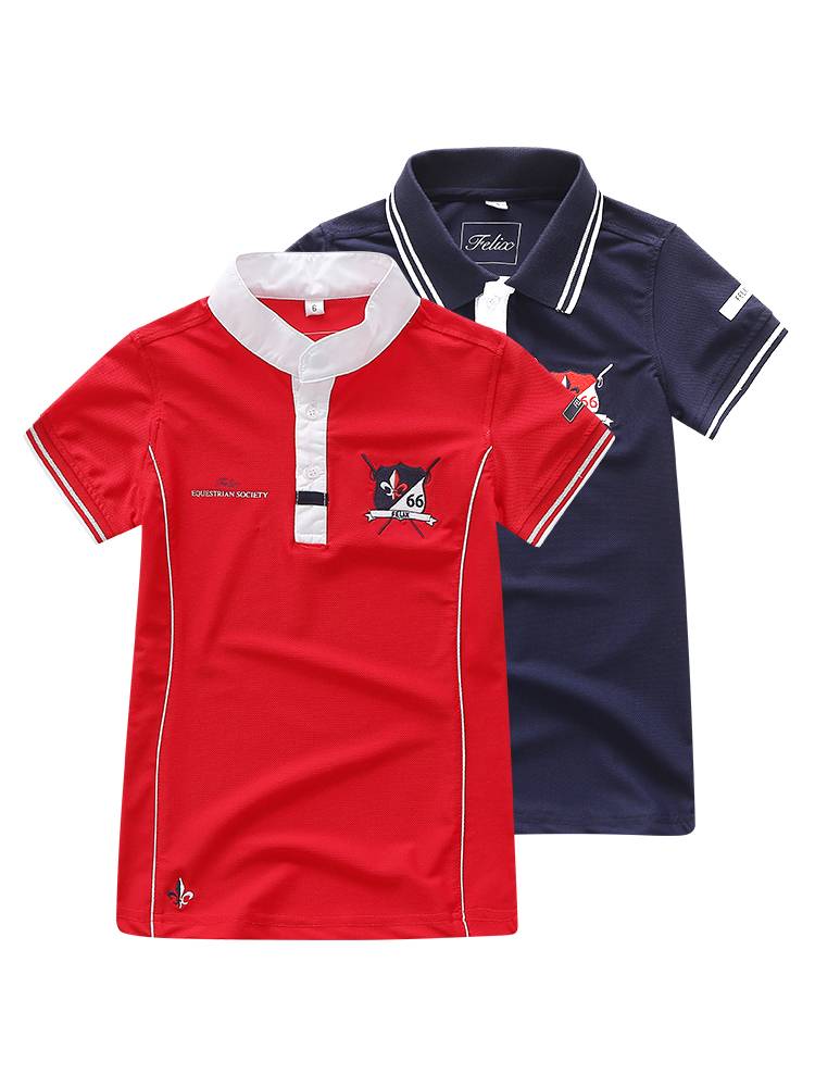 Children's Equestrian T -shirt Equestrian clothing Children's summer short -sleeved POLO shirt riding ride children's equestrian top 156