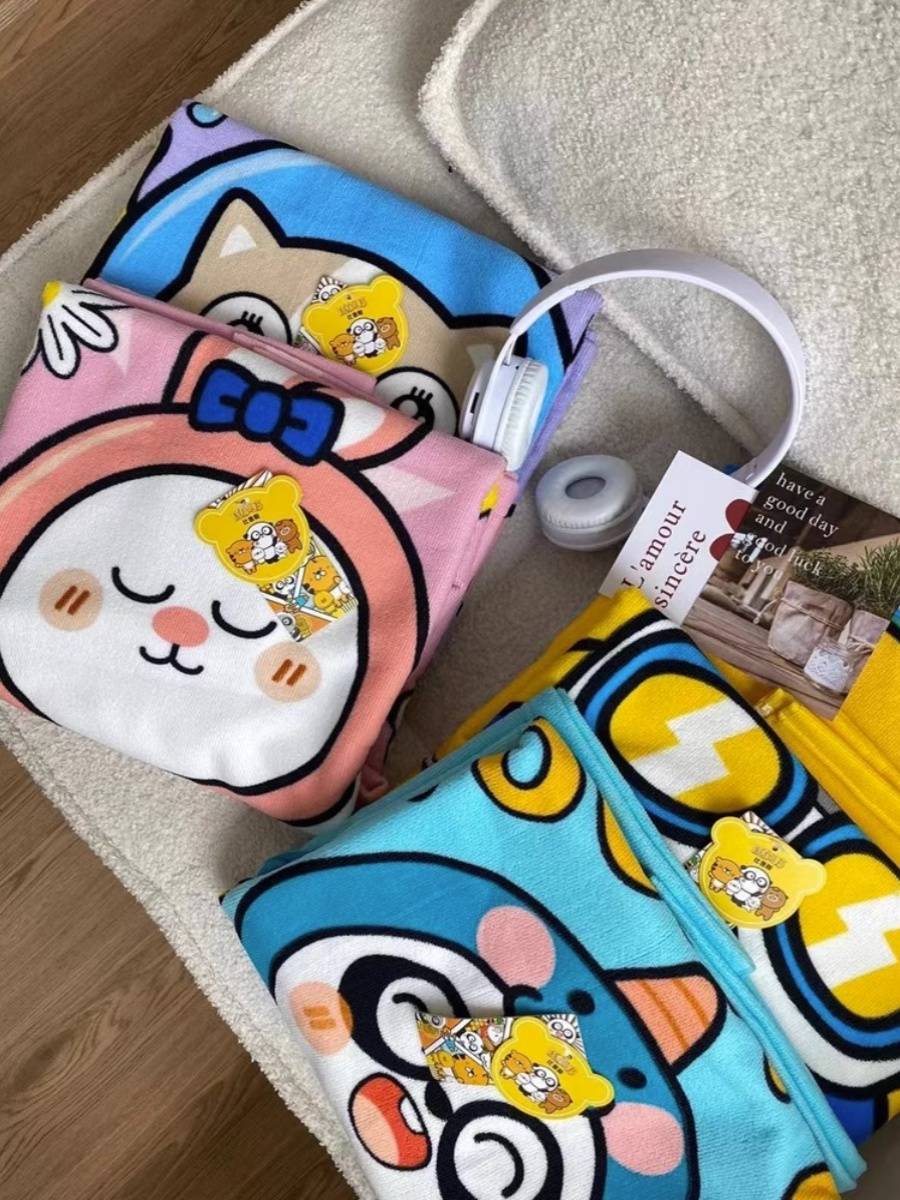 Birus Children's swimming bath towel cloak baby bath, water absorption, fast -drying, wearing hooded hooded bathrobe cloak girl