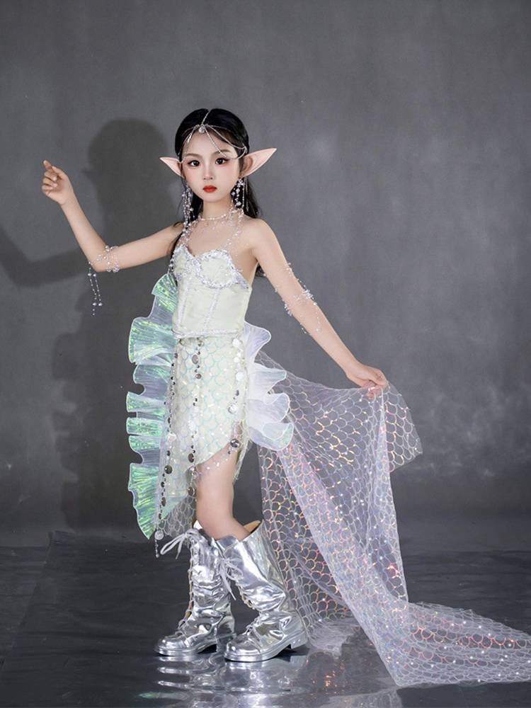 Mermaid Ji Sequin Fish Tail Skirt Girls Cos Cos Tatarin Costume Marine Walking Draft Mermaid Watch Dress