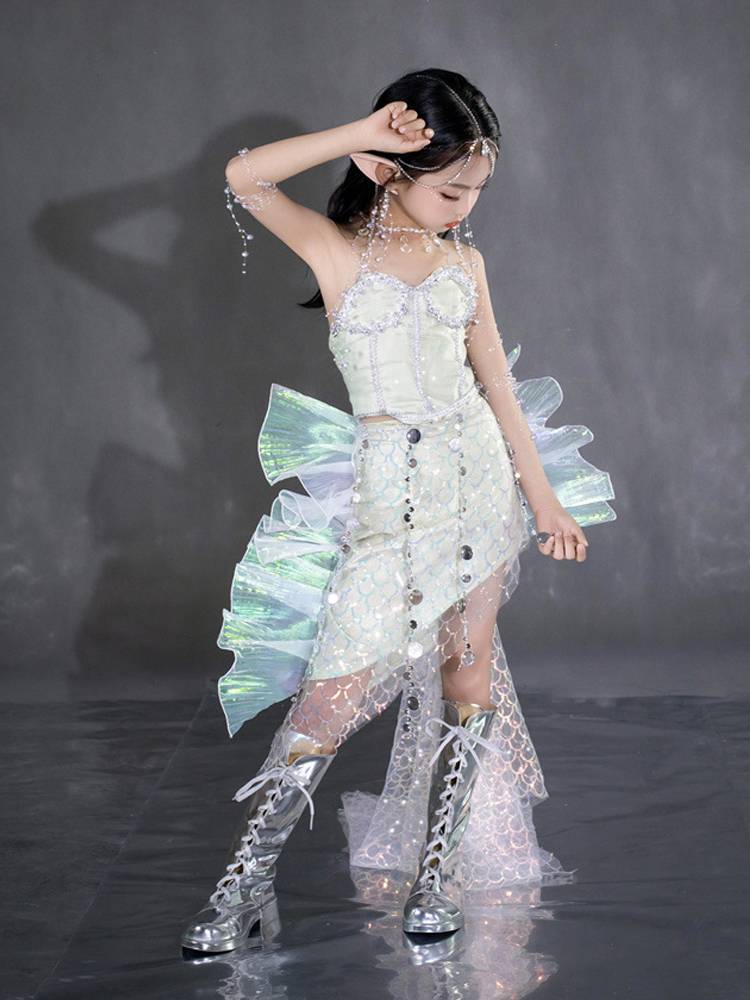Mermaid Ji Sequin Fish Tail Skirt Girls Cos Cos Tatarin Costume Marine Walking Draft Mermaid Watch Dress