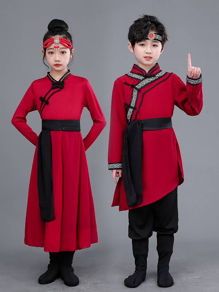Children's Mongolian dance performance service children's ethnic minority robe performance clothing men and women white horse chopsticks top dance