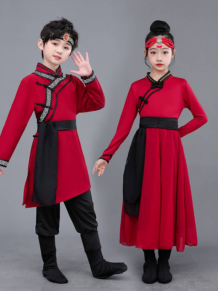 Children's Mongolian dance performance service children's ethnic minority robe performance clothing men and women white horse chopsticks top dance