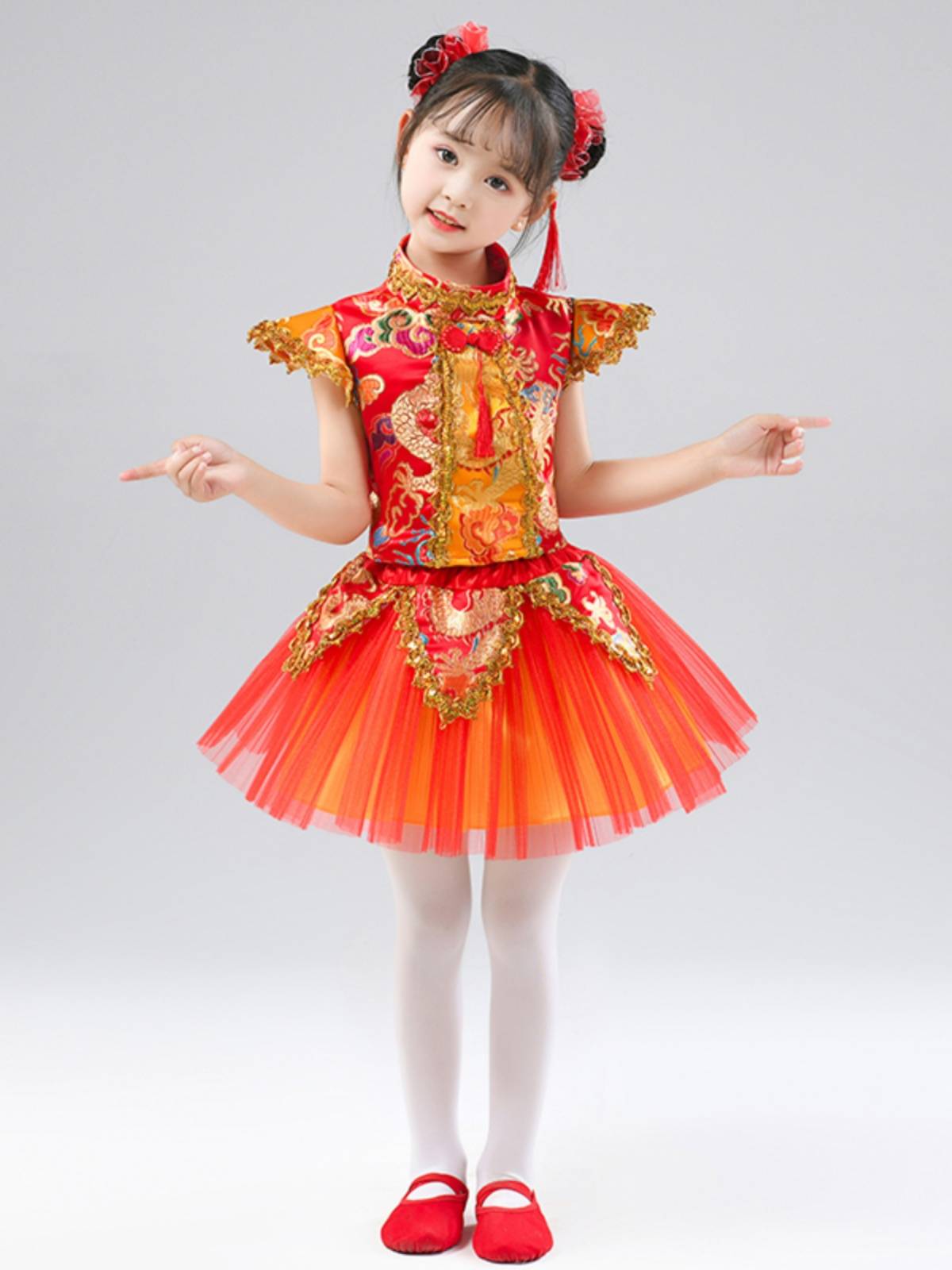 Children's Performance Serving Kindergarten Bullet Drum Serving Festive Yangge Service Open the Door Red Driven Chinese Stage Service