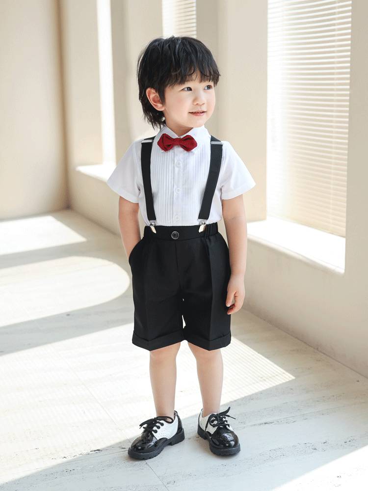 Boys Belt Pants Set Summer Summer Small and Small Children's Kindergarten suit Performance Performance Host Dress Short Gets