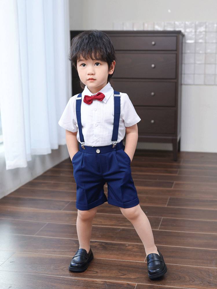 Boys Belt Pants Set Summer Summer Small and Small Children's Kindergarten suit Performance Performance Host Dress Short Gets