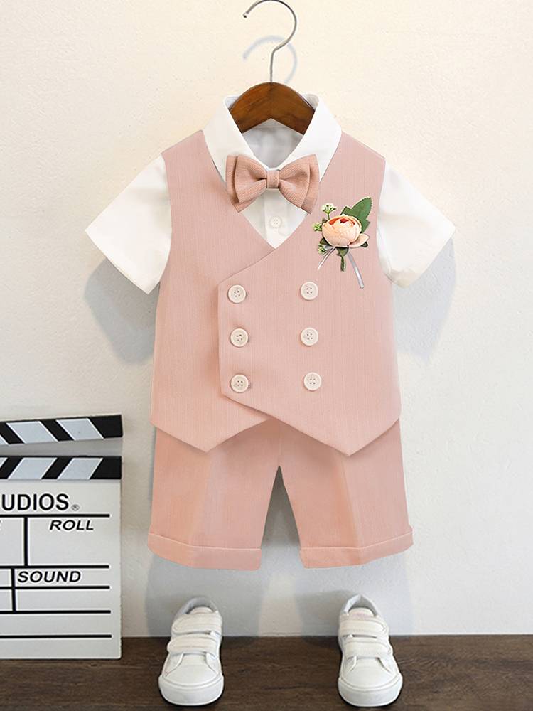 Flower boy boy dress set Summer short -sleeved children's leisure suits host piano performance service lecture suits