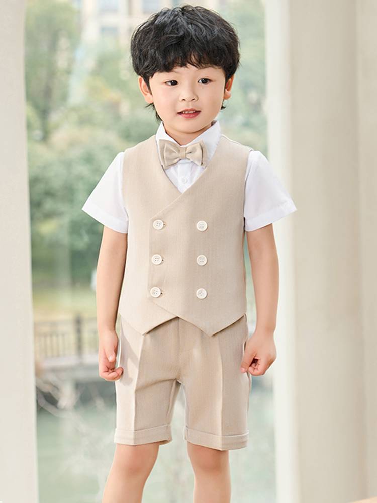 Flower boy boy dress set Summer short -sleeved children's leisure suits host piano performance service lecture suits