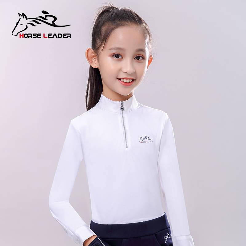 Imported children's equestrian equipment suits in spring and summer, ride -horsewarring T -shirts quickly train long -sleeved female equestrian clothing