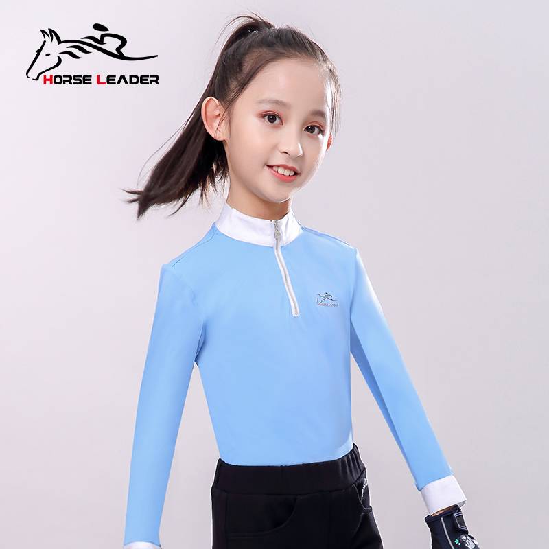Imported children's equestrian equipment suits in spring and summer, ride -horsewarring T -shirts quickly train long -sleeved female equestrian clothing