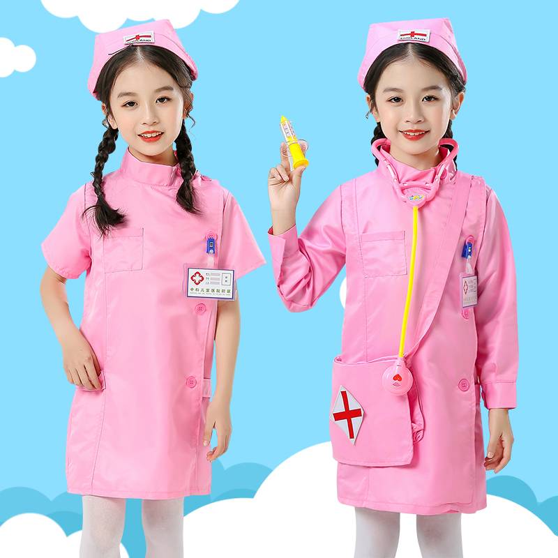 Children's doctor service girl nurse service kindergarten doctors work clothes suit white coat clothing Six1 performance clothes