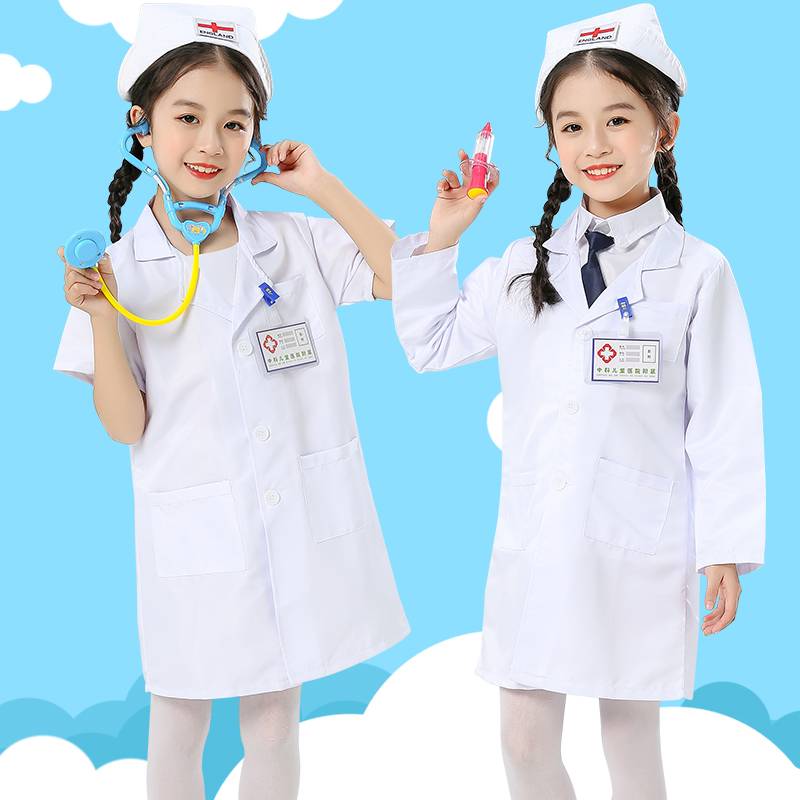 Children's doctor service girl nurse service kindergarten doctors work clothes suit white coat clothing Six1 performance clothes