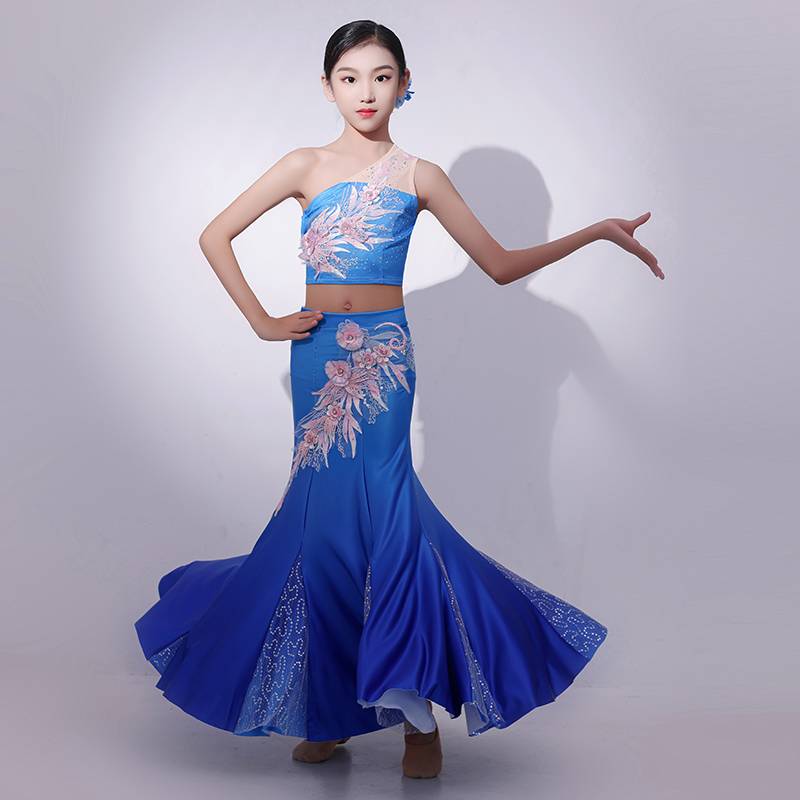 Children's Dai dance clothing performance clothing Yunnan national style skirt West double version Naba dance fishtail skirt suite