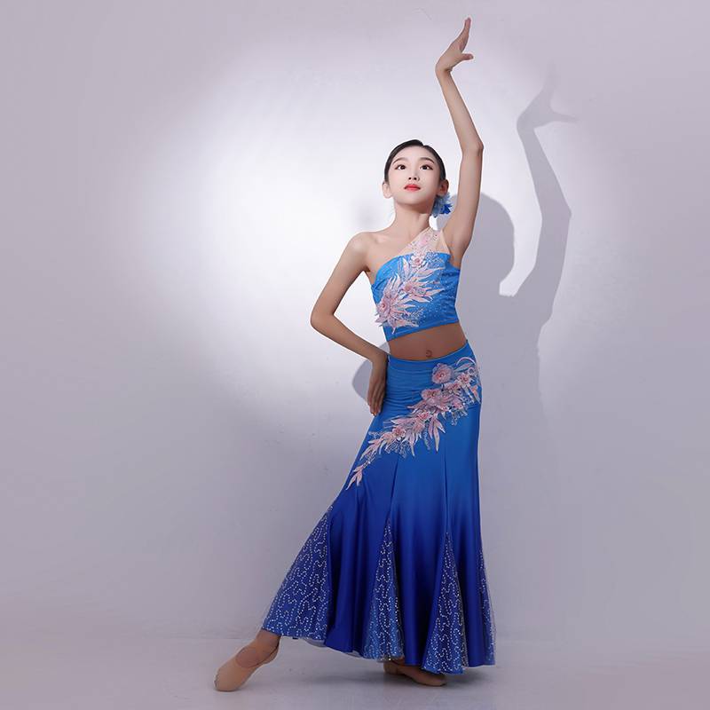 Children's Dai dance clothing performance clothing Yunnan national style skirt West double version Naba dance fishtail skirt suite