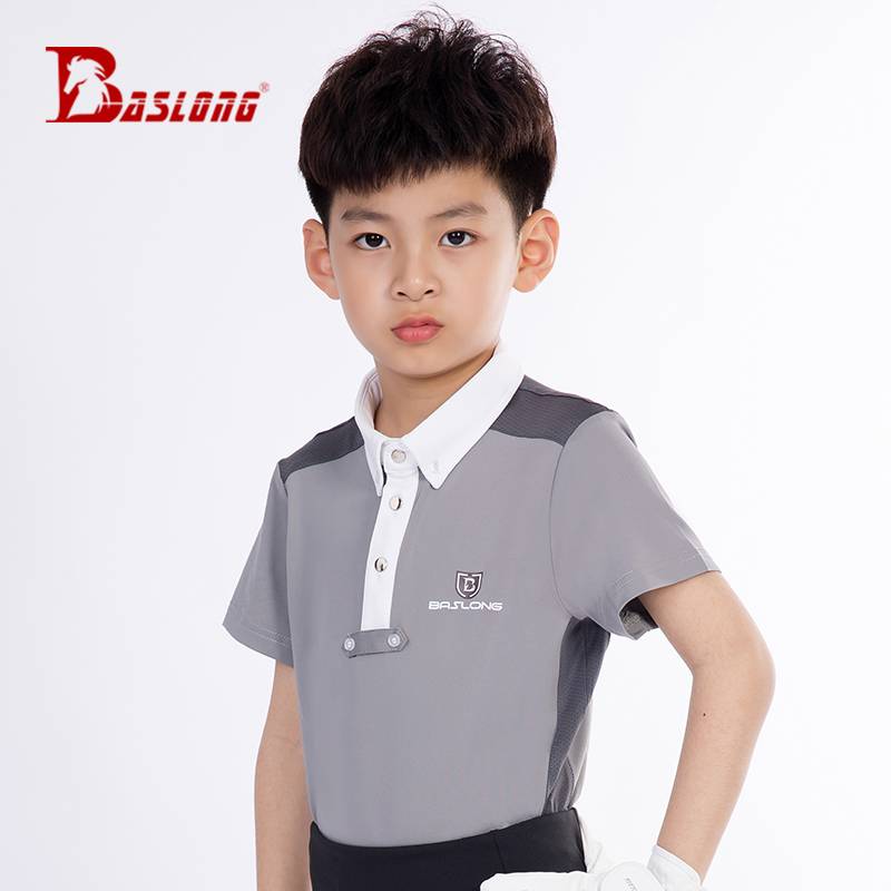 Eight -foot dragon children's equestrian T -shirts spring and autumn new short -sleeved tops of equestrian cloth