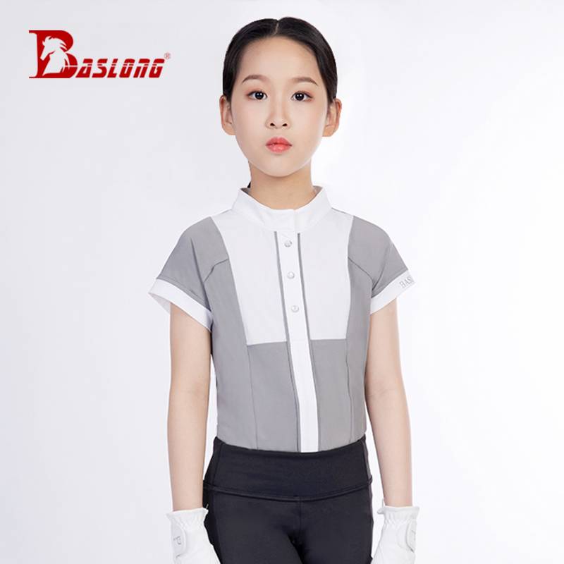 Eight -foot dragon children's equestrian T -shirts spring and autumn new short -sleeved tops of equestrian cloth