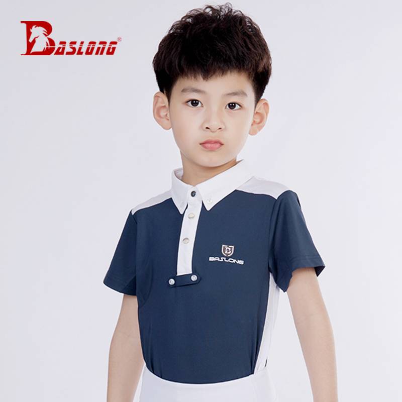 Eight -foot dragon children's equestrian T -shirts spring and autumn new short -sleeved tops of equestrian cloth