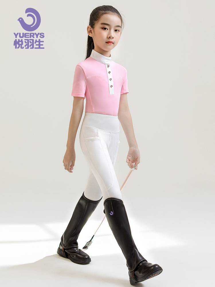 Yueyu Summer Children's Equestrian T -shirt Short -sleeved Top Equestrian Equestnically Equestnically Equestnically Equipment Race Shirt