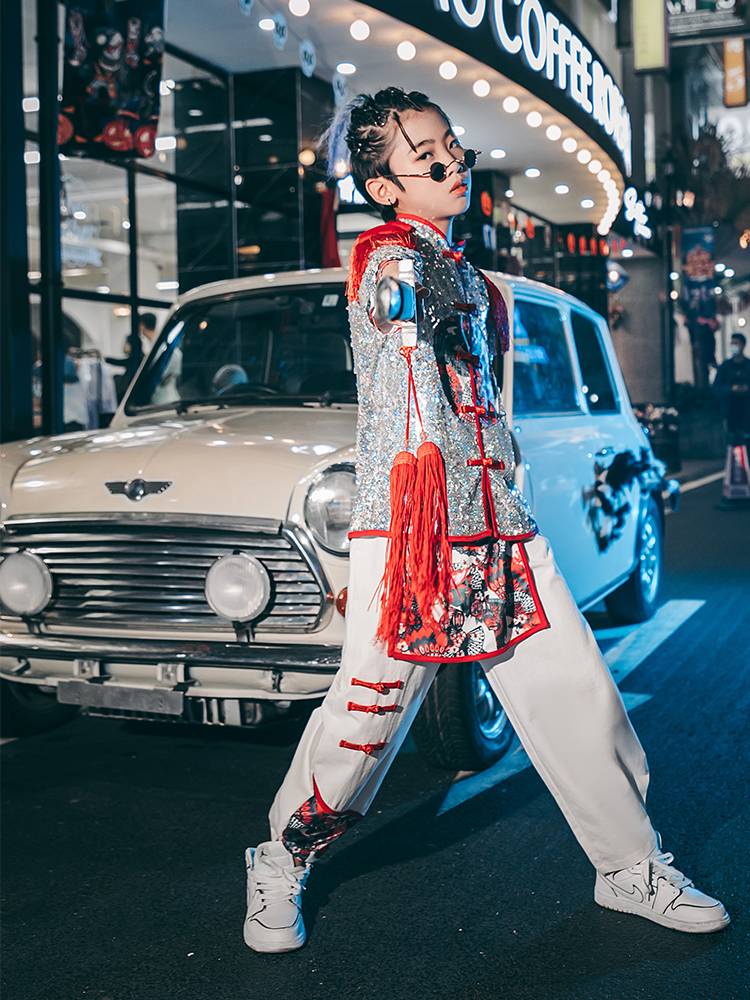 Boys Chinese style domineering tide shelf shelves drum clothing children's Guo Chao catwalk fashion performance clothes hip -hop