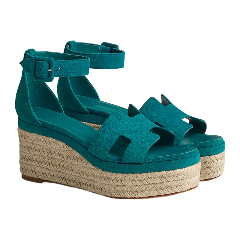 Hermes/Hermes Women's Shoes Classic Blue calfskin H upper rope slope -like sandals