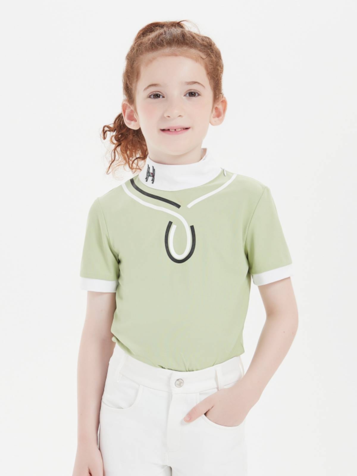 Hello Horse Children's Equestrian T -shirt Competition Short -sleeved Girl Sports Elastic Permanent Knight Costume 4 Color