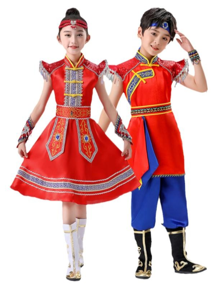 Mongolian children in costumes, Mongolian dance performances, 56 new national pastoralists ' chopstick dances