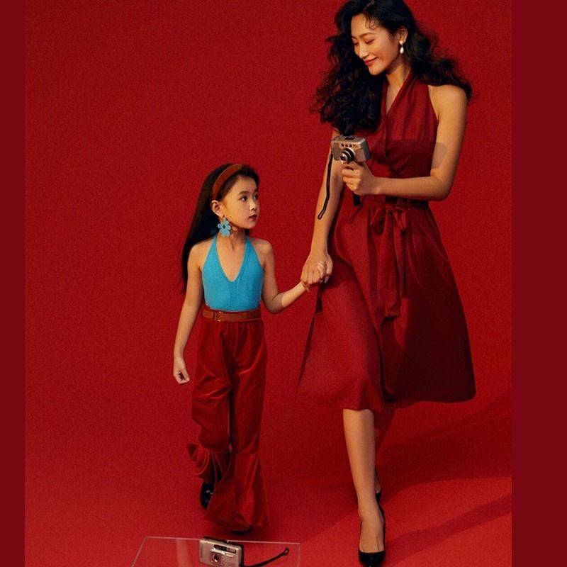 Retro Children's Hong Kong Wind Performance Service Girls Fun Pants Set 8090 Theme Model Walking Show Server Performance Service