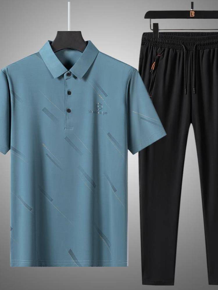 Jordan adapt to Dad's summer ice silk short -sleeved suit middle -aged men's leisure summer clothes middle -aged and old summer