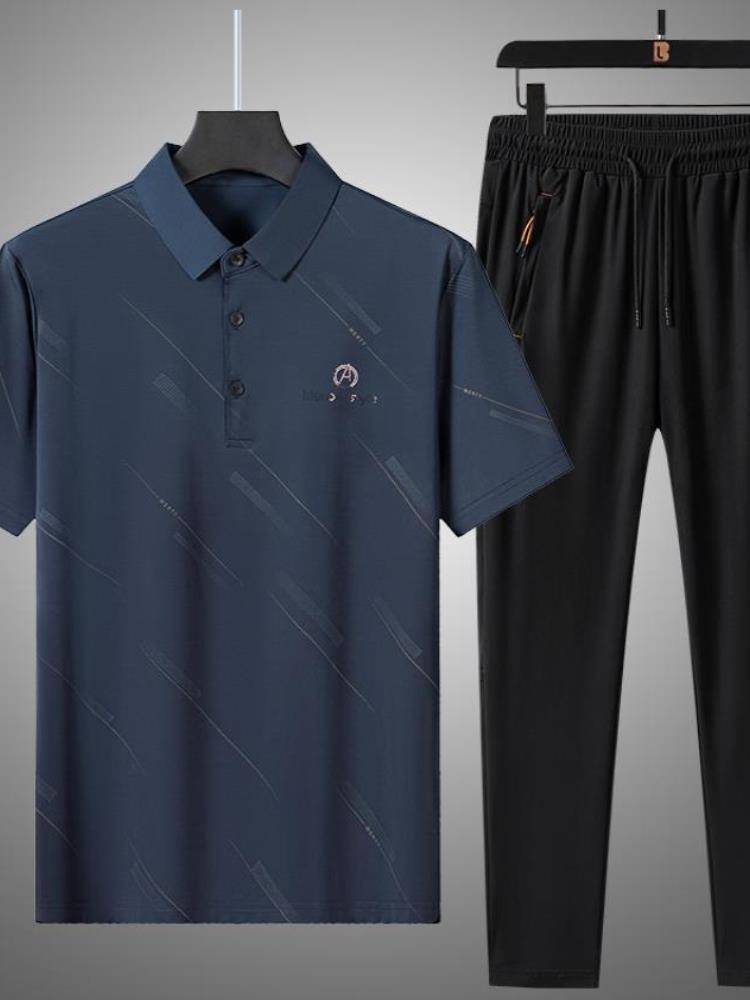 Jordan adapt to Dad's summer ice silk short -sleeved suit middle -aged men's leisure summer clothes middle -aged and old summer