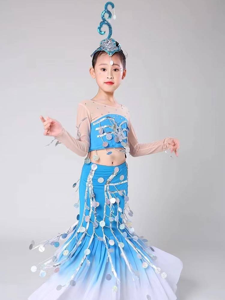 Dai Shui Ling Dance Performance Server Children's Clothing Peacock Dance Children's Performance Service Sequenant Fish Tail Skirts Leaping