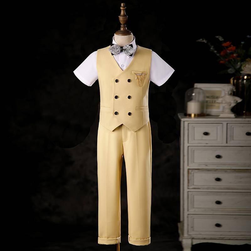 Boys Dress Suit 2024 New Children's British Baby Vest Set Host Piano Performance Service