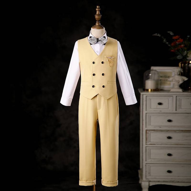 Boys Dress Suit 2024 New Children's British Baby Vest Set Host Piano Performance Service
