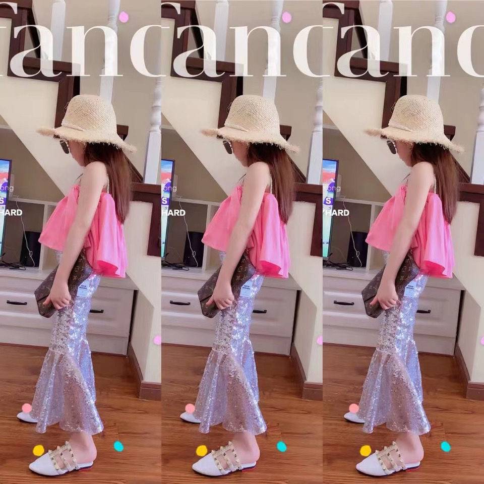 Girls retro Hong Kong style flared pants Children's locomotive show fashion clothing fashion personalized personality girl cat platform model uniform