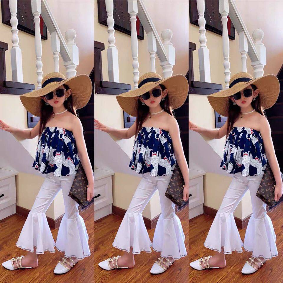 Girls retro Hong Kong style flared pants Children's locomotive show fashion clothing fashion personalized personality girl cat platform model uniform