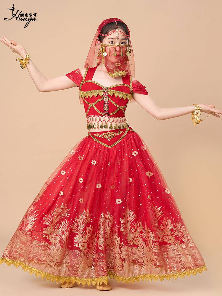 Children's India Performing Girls Jasmine Princess Skirt Dunhuang Stage Six One Performance Set Exotic Clothing