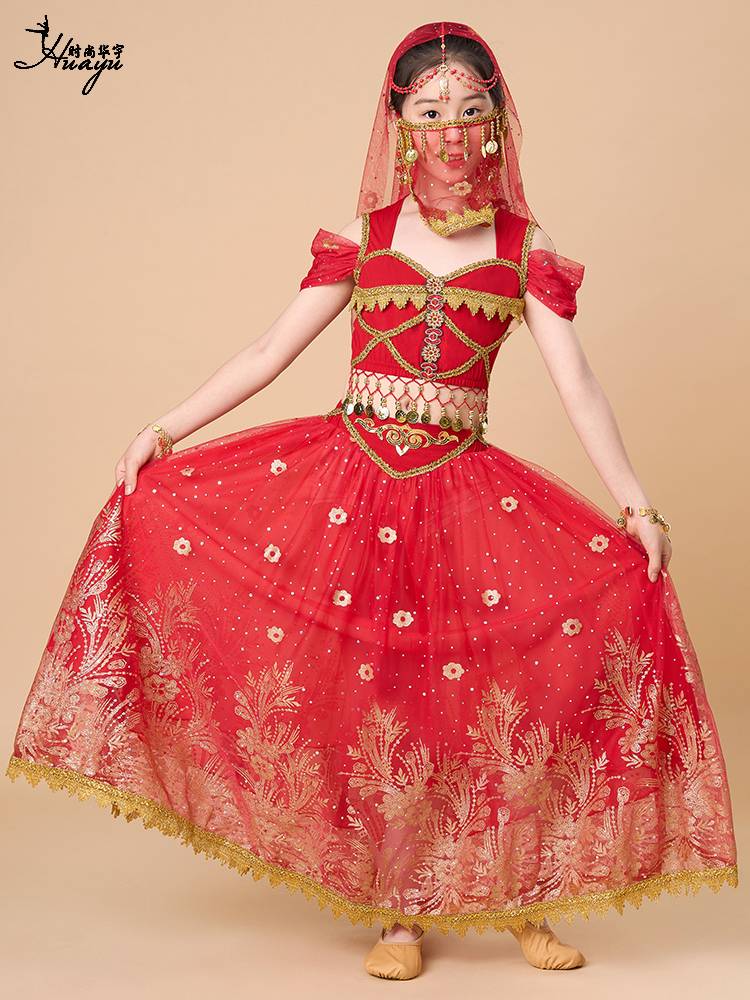 Children's India Performing Girls Jasmine Princess Skirt Dunhuang Stage Six One Performance Set Exotic Clothing