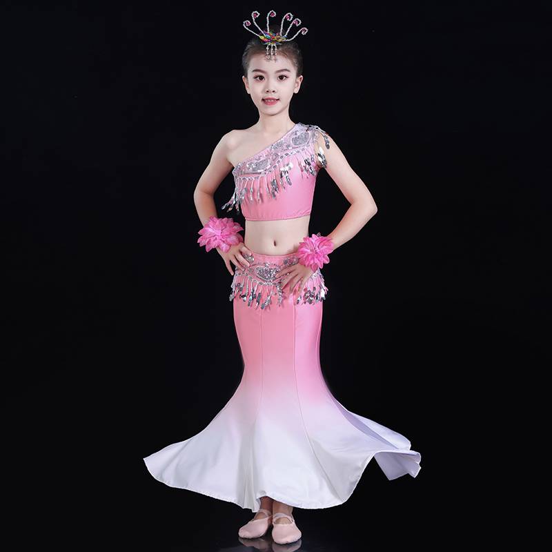 New Dai dance clothing children's slim hip fishtail skirt practice skirt girl peacock dance performance service nation