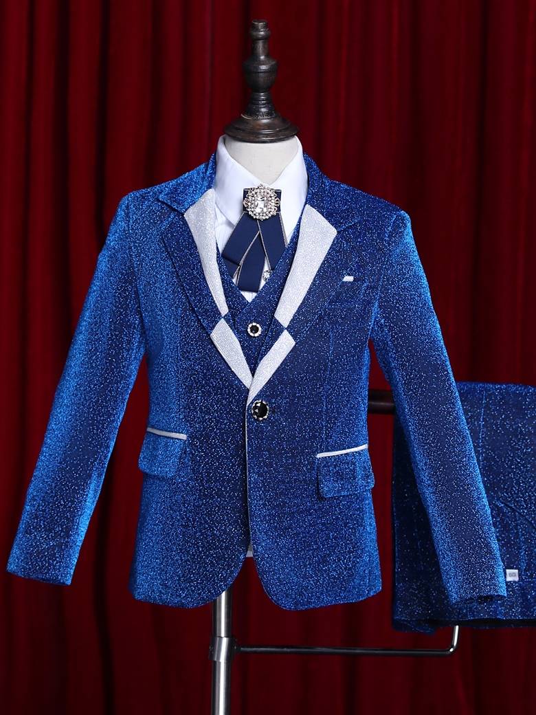 Boys suit suit set British children's little host Hua children Hua girl wedding, big children piano performance service blue