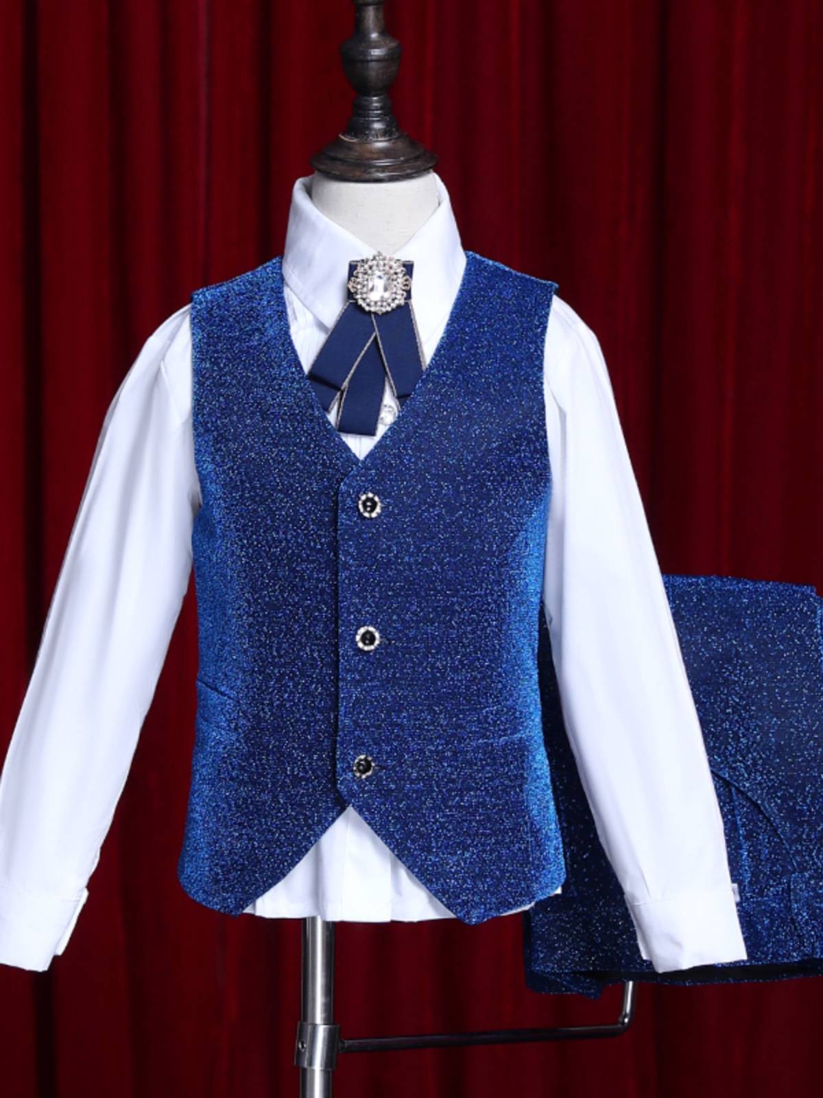 Boys suit suit set British children's little host Hua children Hua girl wedding, big children piano performance service blue