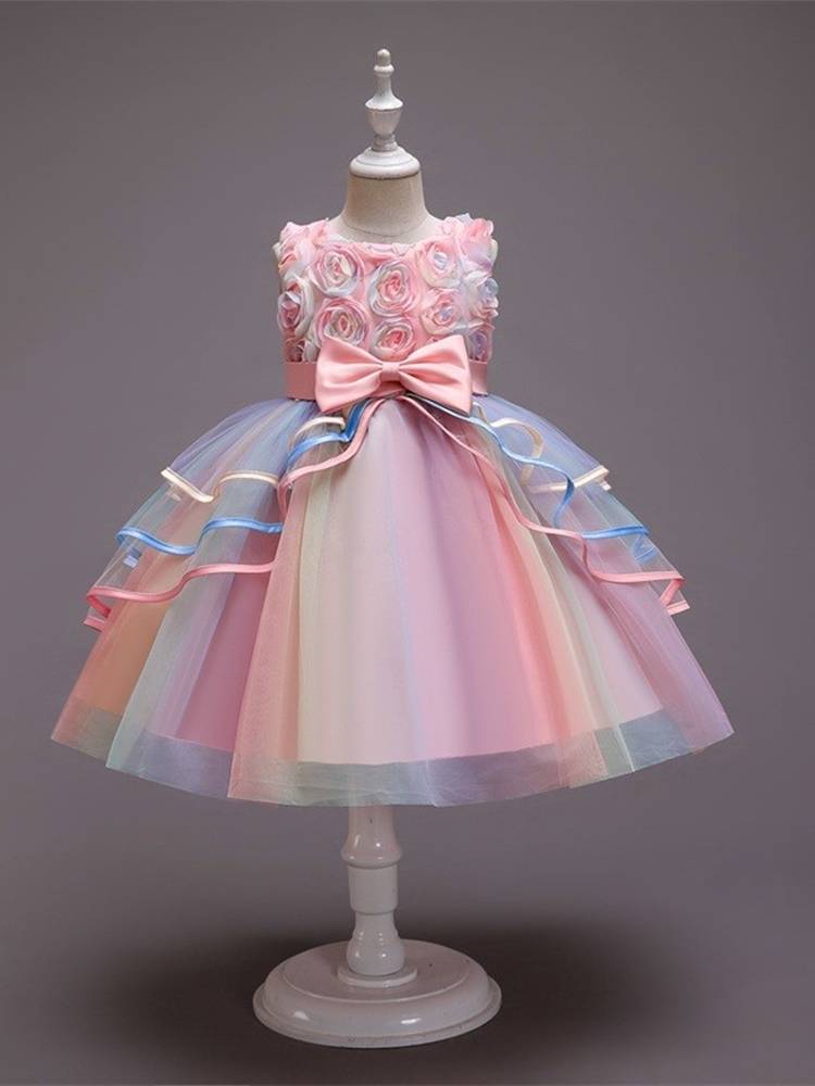 Princess Skirt Girls Pant Powder Flower Children's Wedding Skirt Little Girl Piano Show Host Performing Children's Dress